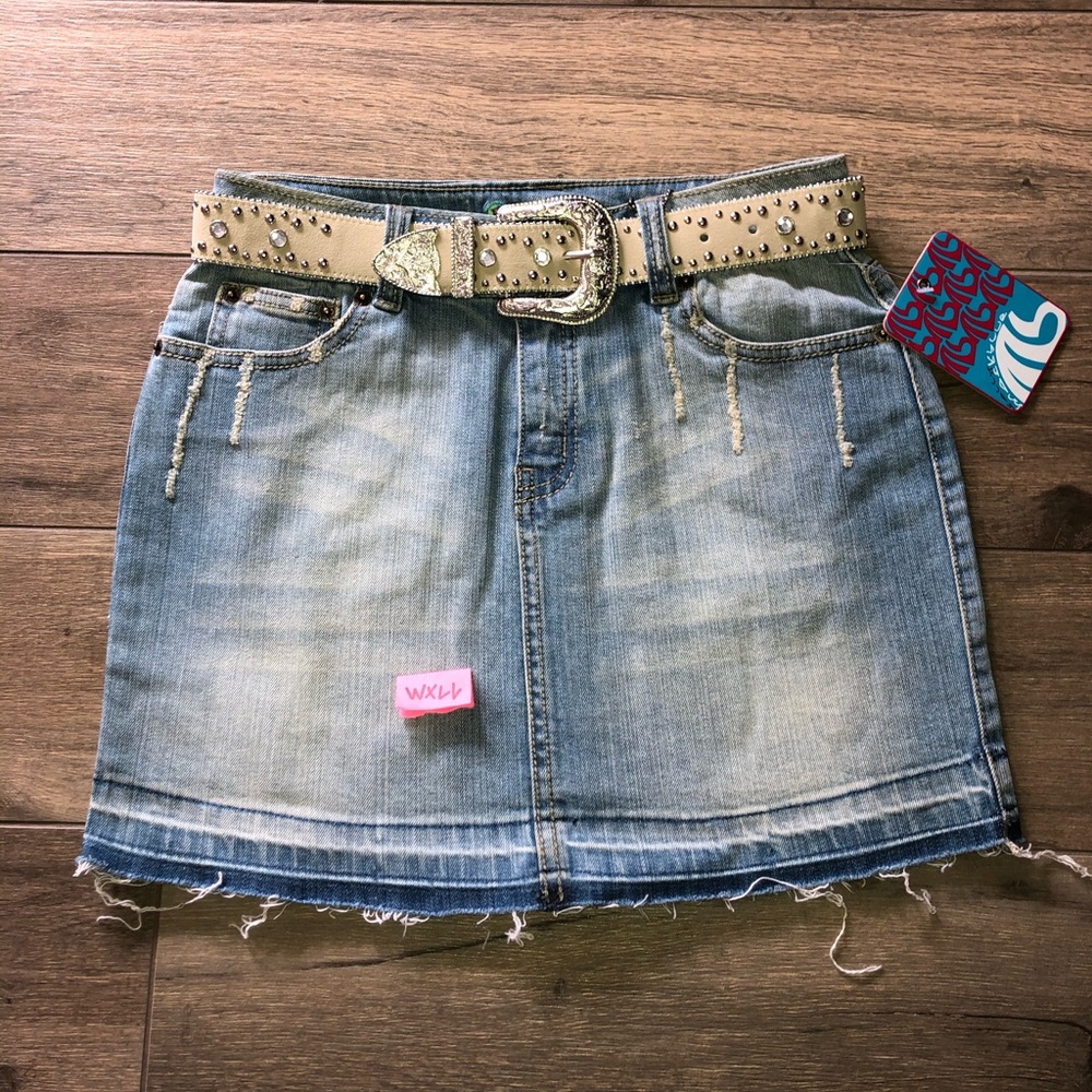 Sally Mack Denim Skirt w/ Rhinestone Belt NWT